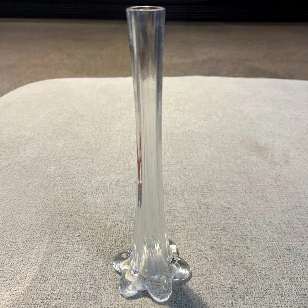 Vintage Clear Hand Blown Glass Bud Vase 11.5 Inch Tall Weighted Lobed Base